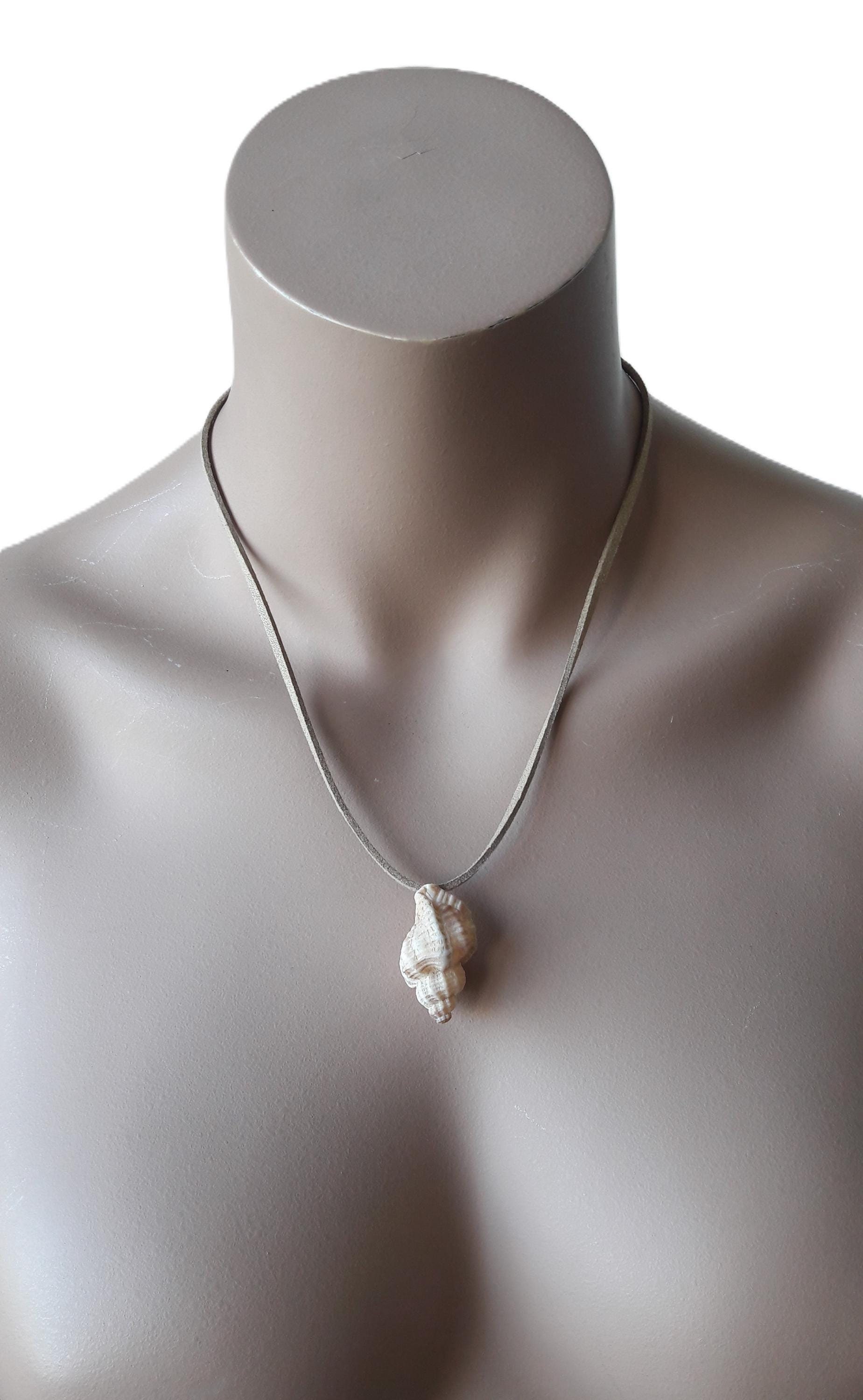 Collier Original Cuir Et Véritable Coquillage - Longueur Réglable ~50 Cm - Occasion