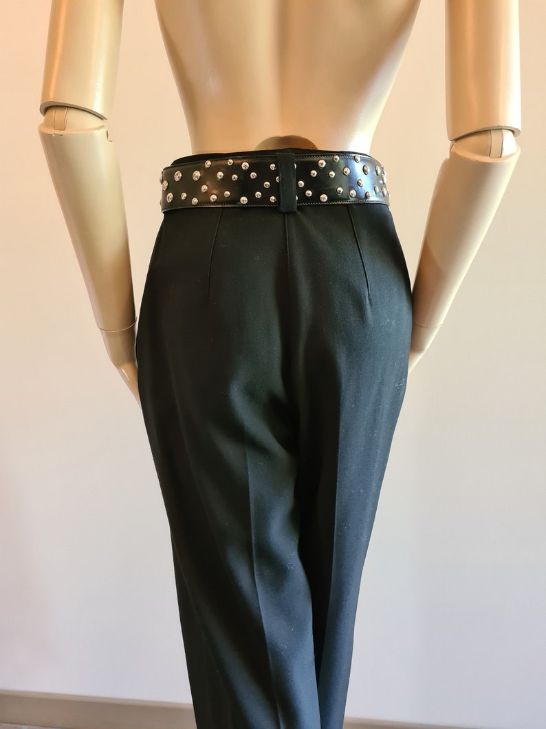 Vintage 1990s, CLAUDE MONTANA black wool pants, XS, luxury woman clothing, winter pants, warm trousers, wide wool trousers, Paris, France image 8