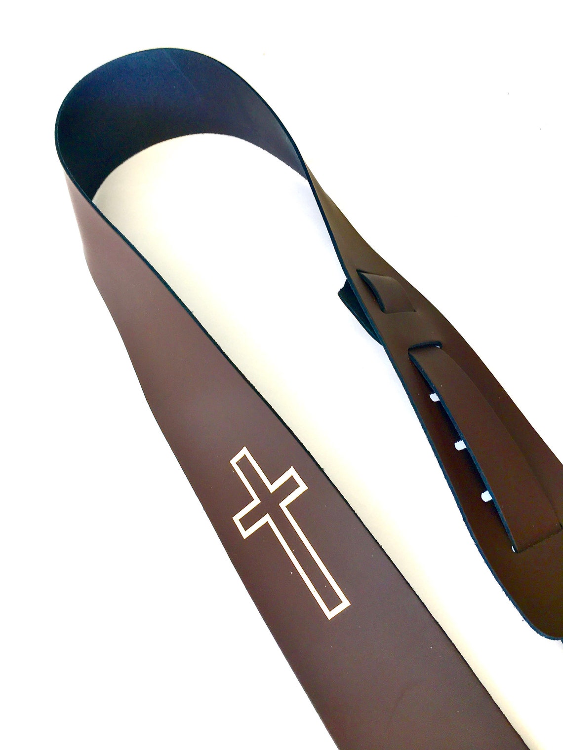Christian Guitar Strap Brown Leather Gold Cross Fits All Etsy