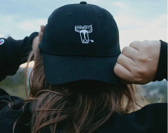 Howdy! dad hat - black cow hat - longhorn