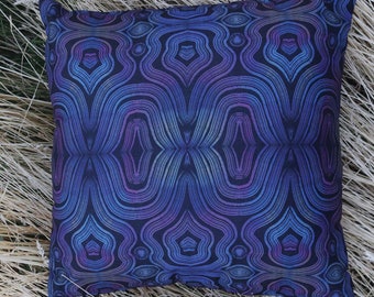 Glimmer colorful throw pillow - symmetrical psychedelic design art printed on fabric
