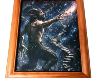 Gatekeeper’s Sojourn, Inventory Of Gods Series. Surreal Cosmic Satyr Art Print in Vintage 8x10 Frame