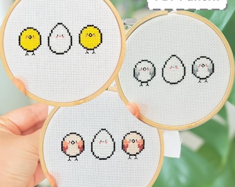 Mini Birds Cross Stitch Pattern Bundle, Parrotbill, Chick, Sparrow, easy, funny (PDF Download)
