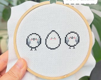 Mini Bird Cross Stitch Pattern PDF - Parrotbill, Beginner embroidery, Counted, easy, funny, Instant Download
