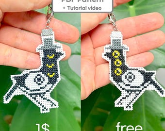 Kpop Demon Hunters Bird cross stitch pattern double sided PDF download - cross stitch keychain, KDH, galaxy bird, Magpie, hat bird
