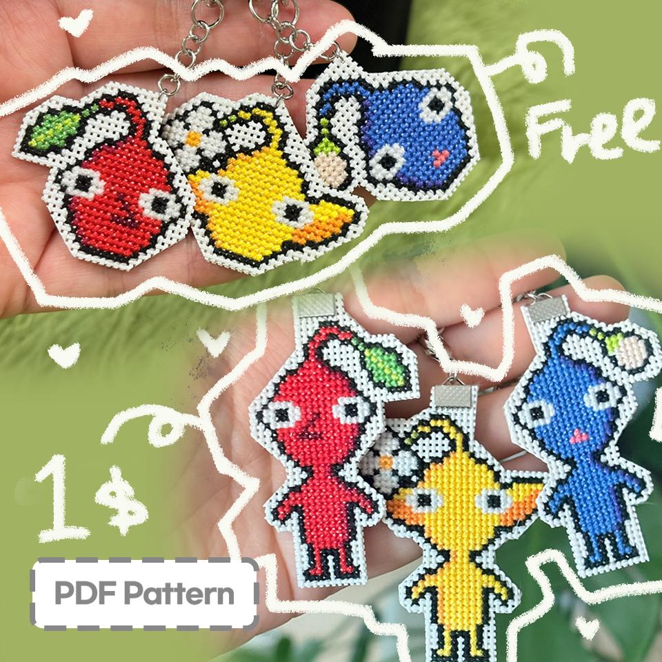 Pikmin Cross Stitch Pattern: Double Sided Keychain Design (PDF Download)
