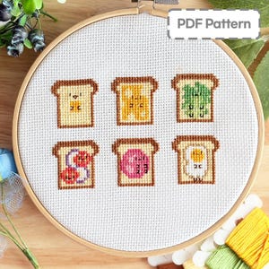 Toast Series cross stitch pattern bundle -  PDF download, Small cross stitch, mini cross stitch pattern, food cross stitch