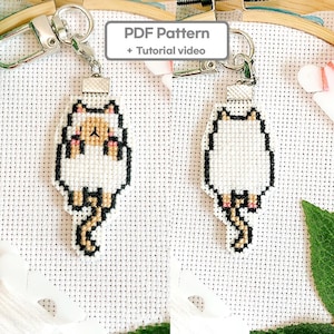 Jumping Points Cat Cross Stitch Pattern: Keychain Design (PDF Download