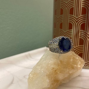 Vintage-inspired Sapphire Ring in Sterling Silver, Size 5