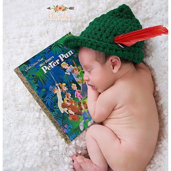 hunter/Archer/Robin Hood/peter pan style  Newborn Hat or Photo Op Cap for the special Newborn baby! Handmade Item