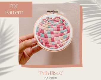 Pink Disco Embroidery Pattern, PDF 6" Embroidery Template, Disco Daydream, Retro Disco Barbie, PDF Digital Download