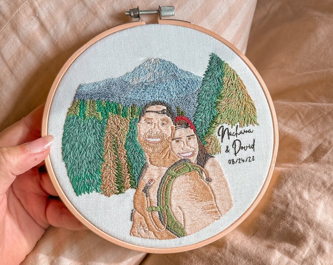 Personalized Custom Portrait Embroidery Hoop, Personalized Gift, Wedding Gift, Custom Engagement