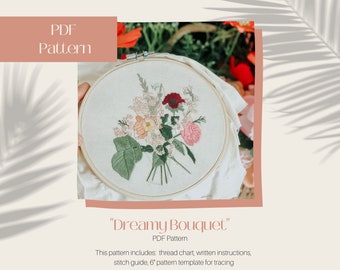 DIY Floral Embroidery Pattern, Advanced Embroidery Floral Bouquet, PDF Digital Download