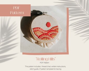 Rolling Hills 3" PDF Embroidery Template | Desert Sky | PDF Digital Download