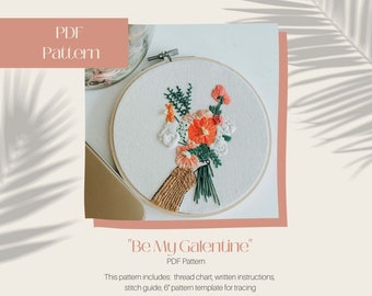Floral Embroidery Pattern, Bouquet Embroidery Pattern, PDF Digital Download