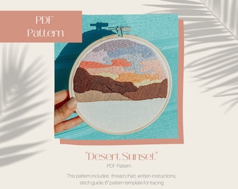 Desert Sunset PDF 6" Embroidery Template | Desert Gradient Sky | PDF Digital Download