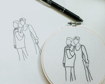 Custom Portrait Embroidery Hoop, Personalized Linework Gift