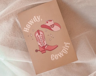 Howdy, Cowgirl Postcard, Retro Pink Cowgirl Postcard