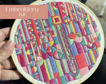 Beginner Embroidery Kit, Saguaro Forms Stained Glass, Modern Wall Art