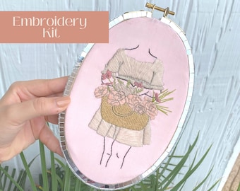 DIY Floral Coquette Embroidery Kit Intermediate, Supermarket Flowers Embroidery, Modern Embroidery Wall Decor