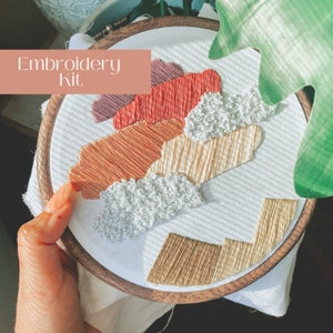 DIY Embroidery Kit Beginner,  Minimalist Cotton Candy Skies Beginner Embroidery Kit