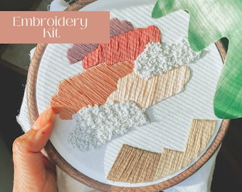 DIY Embroidery Kit Beginner,  Minimalist Cotton Candy Skies Beginner Embroidery Kit