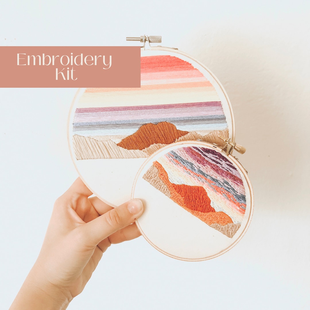 Gallery Detail: DIY Beginner Embroidery Kit Minimalist Retro Sunset Craft Embroidery