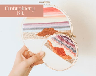 DIY Beginner Embroidery Kit,  Minimalist Retro Sunset Craft Embroidery Kit, Modern Embroidery Wall Art