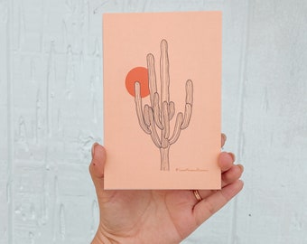 Vintage Desert Inspirierte Postkarte | Single Saguaro | Arizona Ansichten | Wüste Geschenke | Arizona Dekor | Arizona Postkarte