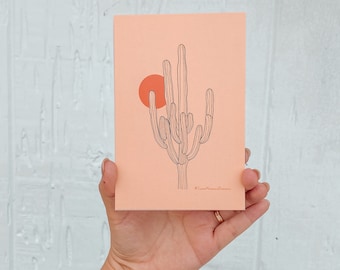 Postal vintage inspirada en el desierto / Saguaro individual / Vistas de Arizona / Regalos del desierto / Decoración de Arizona / Postal de Arizona