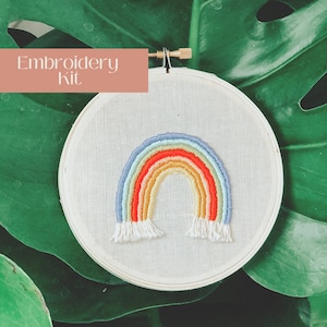 DIY Embroidery Kit Beginner, Rainbow Embroidery, Needlepoint Kit with Pastel Rainbow Design, Craft Kit for Adults