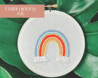 Kit de bordado DIY para principiantes, bordado arcoíris, kit de bordado con diseño de arcoíris pastel, kit de manualidades para adultos