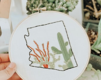Arizona State Native Embroidery Hoop | Pre-made | State Embroidery | White Fabric
