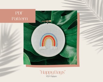 Happy Days | Pastel Rainbow | PDF Embroidery Template | PDF Digital Download