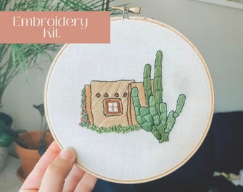 Modern Adobe Embroidery Kit, Little Adobe Kit, Embroidery Kit for Beginner, Needlepoint kit