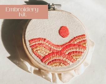DIY Minimalist Embroidery Kit Beginner, Rolling Hills Sunset Beginner Embroidery Kit, Modern Embroidery Kit and Great DIY Craft for Adults