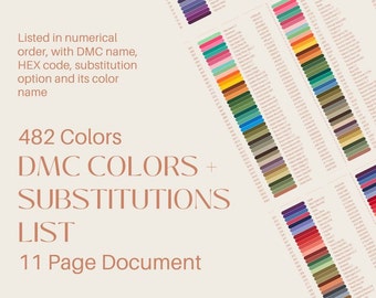 DMC Color Chart and Substitutions List, Hand Embroidery, Beginner Embroidery Tool, DMC Thread List