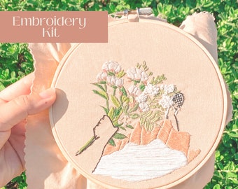 DIY Embroidery Kit Floral Intermediate, Mothers Day Spring Floral Embroidery, Modern Embroidery Wall Decor