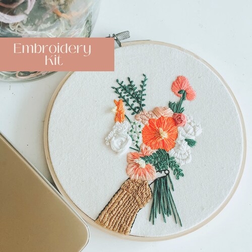 DIY Embroidery Kit Floral Intermediate Floral Embroidery Etsy