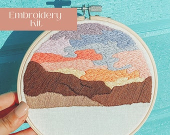 DIY Embroidery Kit Beginner, Desert Sunset Embroidery Kit, DIY Hand Embroidery Beginner Embroidery Kit, Modern Embroidery Wall Decor