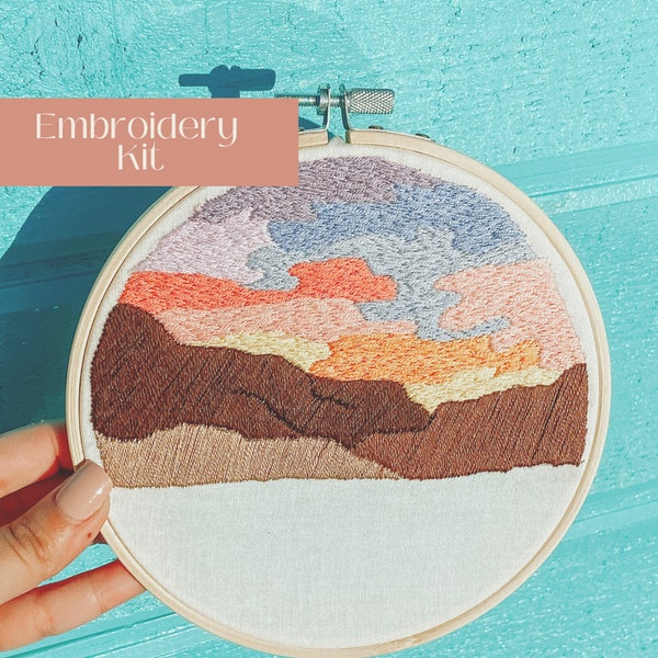Kit de bordado de bricolaje para principiantes, Kit de bordado desert sunset, Kit de bordado a mano para principiantes de bricolaje, Decoración de pared de bordado moderno