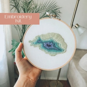 DIY Minimalist Embroidery Kit Beginner, Crystal Geode Embroidery, Camelback Mountain Topography Kit image 1
