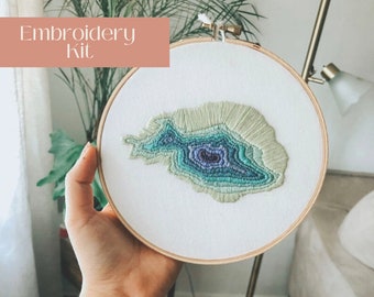 DIY Minimalist Embroidery Kit Beginner, Crystal Geode Embroidery, Camelback Mountain Topography Kit