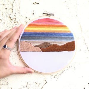 Sunset in Arizona Embroidered Hoop, Embroidered Sunset, Desert Embroidery, Finished Embroidery