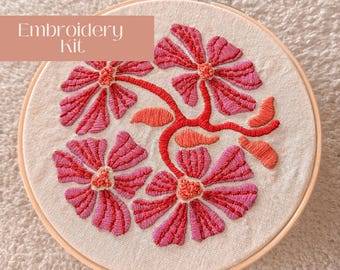 DIY Retro Flowers Hand Embroidery Kit, 70's Inspired, Flower Power Beginner Embroidery Kit
