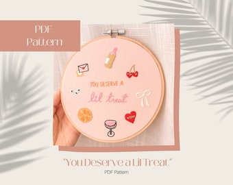 Coquette Galentine Beginner Embroidery Pattern, Self Care You Deserve a Lil Treat, PDF Digital Download