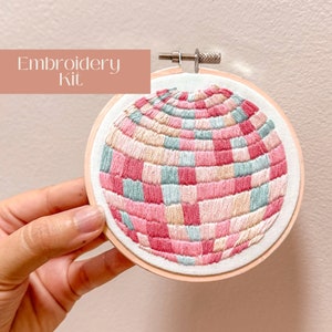 Pink Disco Ball Embroidery Kit, Retro Daydream, Pink Disco Barbie, Beginner Embroidery Kit