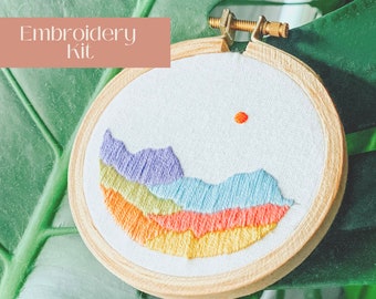 DIY Embroidery Kit Beginner,  Mothers Day Rainbow Mountain Mini Embroidery Kit , Modern Embroidery Kit and Great DIY Craft for Adults