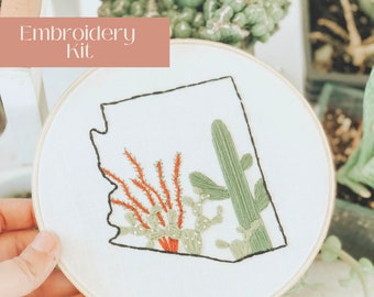 DIY Minimalist Embroidery Kit Beginner, Arizona Wall Decor, State Embroidery Kit