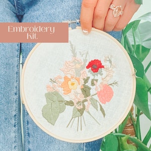 DIY Advanced Embroidery Kit, Mothers Day Dreamy Bouquet Embroidery Kit, Floral Embroidery, Modern Embroidery Wall Decor